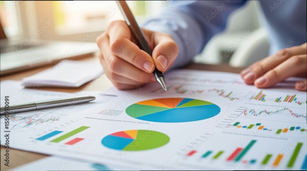 Aufkleber Business Analysis with Colorful Graphs and Charts in Office Setting
