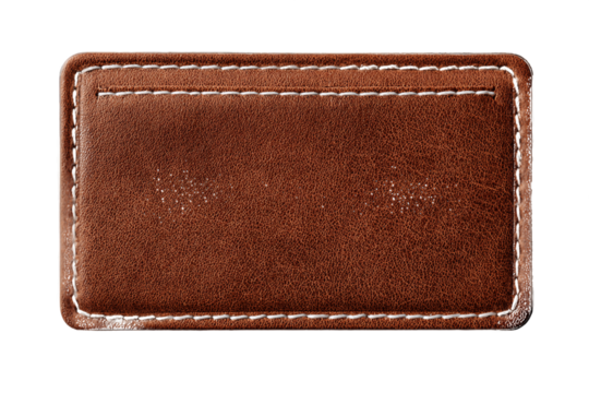 Brown Leather Label with White Stitching on Transparent Background, PNG