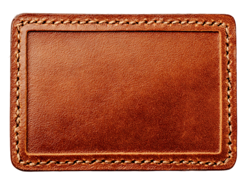 Brown Leather Patch with Stitched Border on Transparent Background, PNG