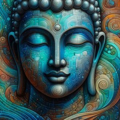 Buddha face in oil painting style