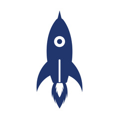 Fototapeta premium Blue rocket silhouette in flat vector style