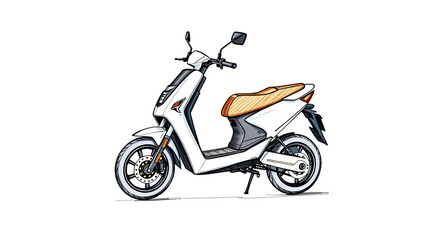 Electric Scooter Sketch with White Background.