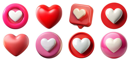 set of red hearts 3d illustration icon design png collection