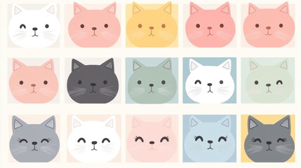 Obraz premium Charming vector cat faces in pastel shades add a playful touch to your design projects.
