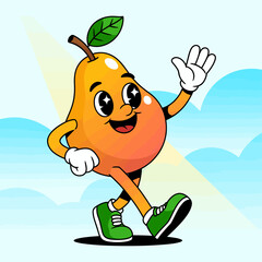 Pear Character Running Cheerfully with Sneakers
