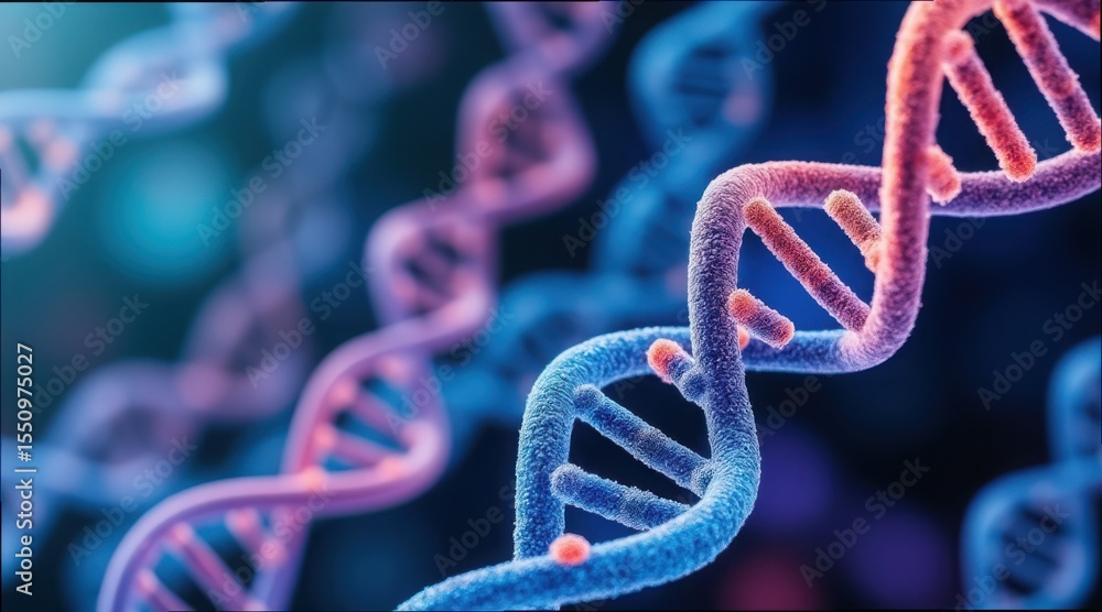 Poster Zoomed View of DNA Double Helix Structure in Vibrant Colors