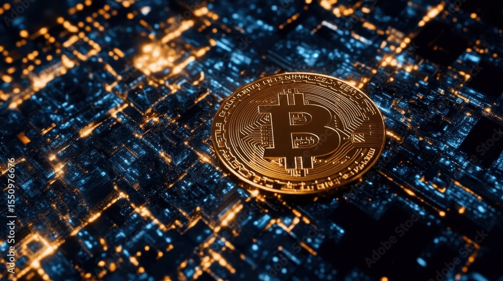 Aufkleber coin on blockchain network representing the future of finance