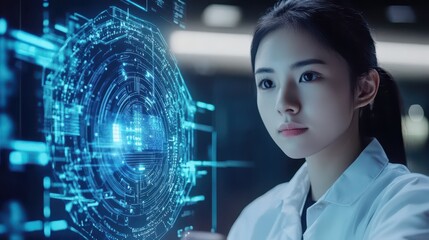 Holographic Cyber Defense Interface with AI Technology Visualization