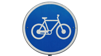 Bicycles only road sign in blue circle Transparent background, PNG
