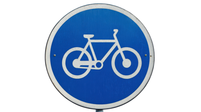 Bicycles only road sign in blue circle Transparent background, PNG
