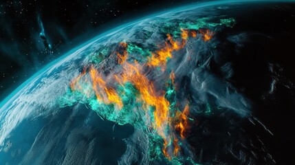 Stunning Satellite View of Earth with Digital Overlays and Effects