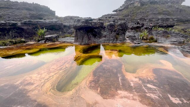Colorful sandstone pools filled with clear water at the Jacuzzis del Roraima on Venezuela&rsquo;s tepui plateau.