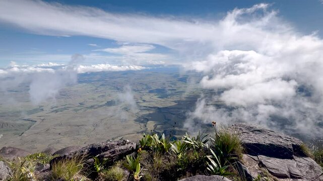 Panoramic aerial view of the Gran Sabana region seen from the summit edge of Mount Roraima, Venezuela.
