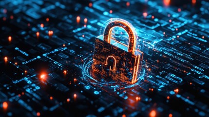 AI-Driven Cybersecurity Concept with Digital Lock on Circuit Background