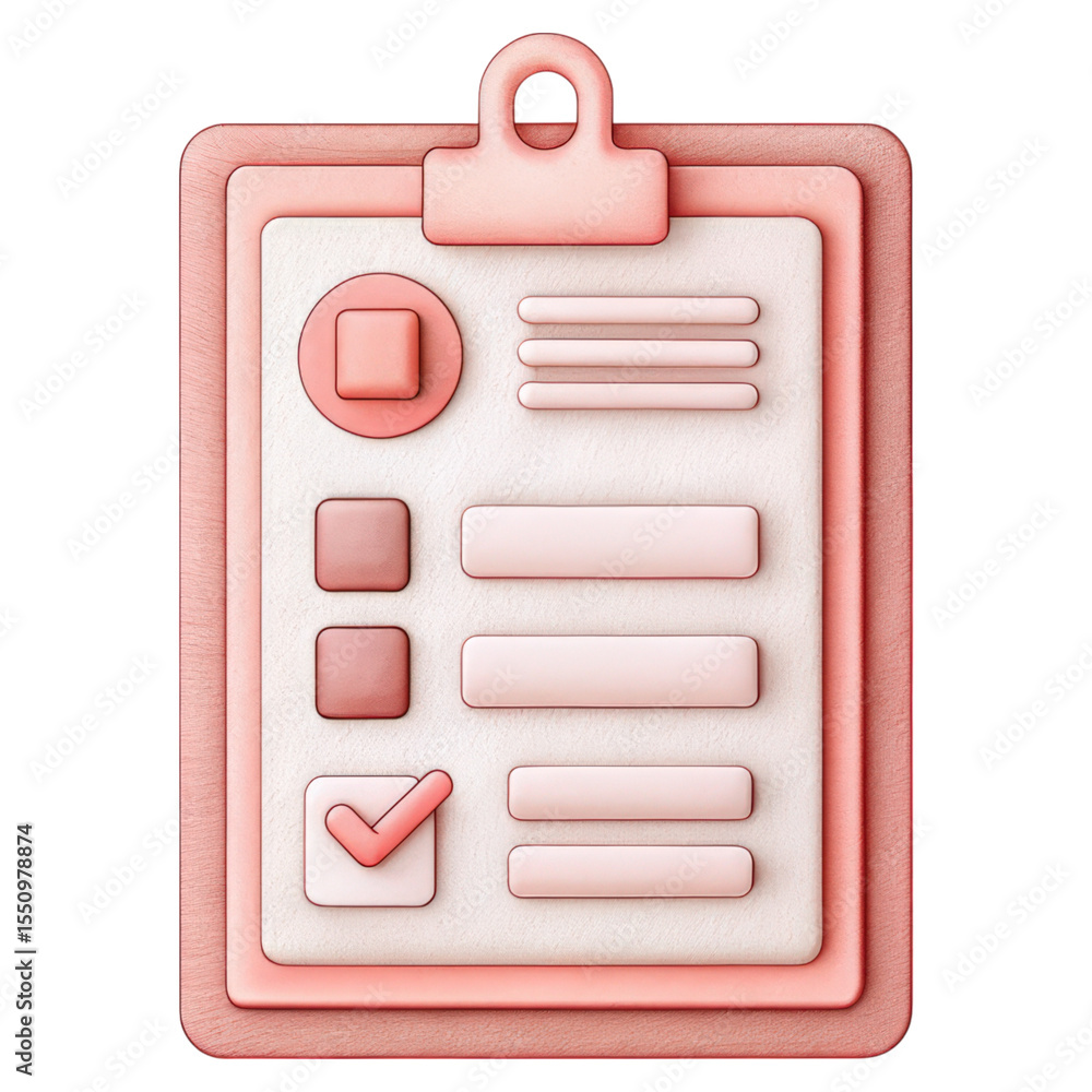 Poster a pink clipboard with a checklist featuring three boxes, one checked, and several horizontal lines r