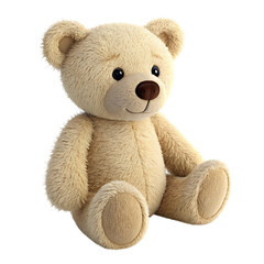 Obraz premium A fluffy beige teddy bear toy sitting down isolated on transparent background