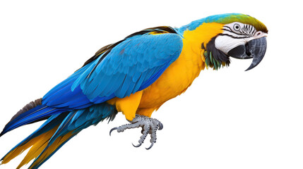 Fototapeta premium Blue and yellow macaw bird with detailed feathers Transparent background, PNG