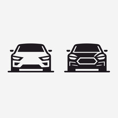 Modern Car Front View Icons – Vector Silhouette Set of Two Vehicles