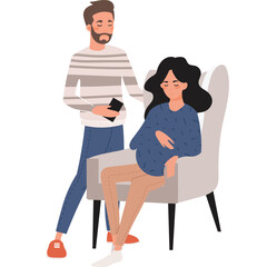 husband soothes pregnant wife vector pregnancy icon isolated on white