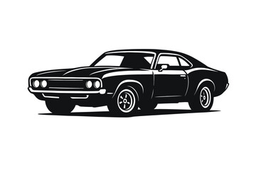 Classic Muscle Car Vector Illustration – Retro American Car in Black and White