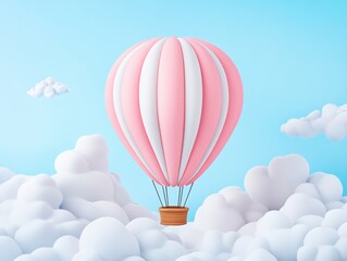 Pink hot air balloon in clouds