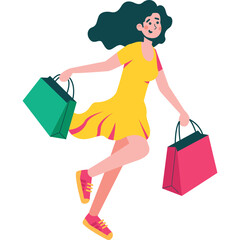 happy woman shopping vector icon isolated on white