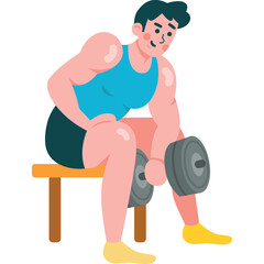 athletic man pumping biceps with dumbbells vector icon isolated on white