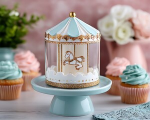 Carousel candle holder with cupcakes