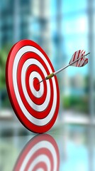 Dart hitting bullseye on target