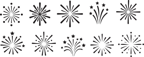 Obraz premium Black fireworks icons set for celebration