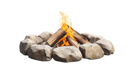Bonfire with a circle of stones surrounding the fire Transparent Background PNG