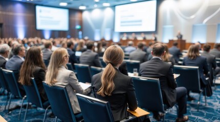 Obraz premium Business conference that takes place in a large conference room, workshop for young professionals, training in a large conference room, adult training