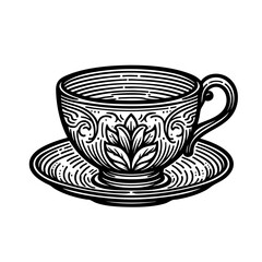 Ornate Teacup and Saucer: Vintage Tea Drinkware Design
