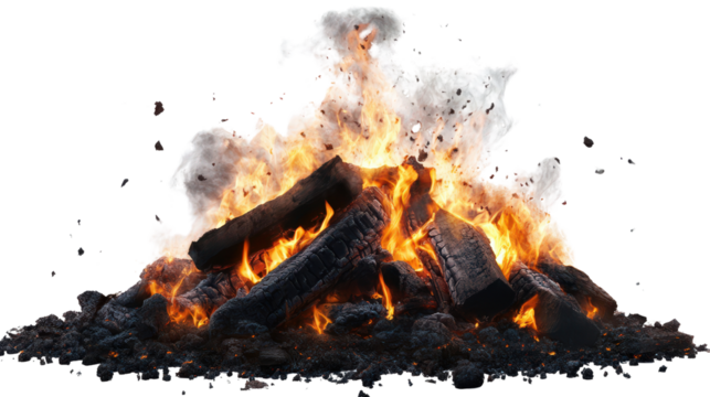 Bonfire with a smoky haze and glowing embers Transparent Background PNG