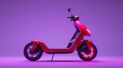 Red electric scooter on purple background.