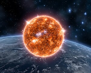 Giant sun over earth