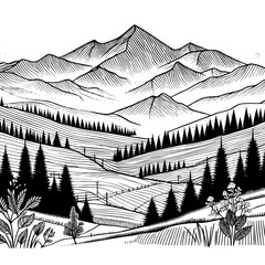 Majestic Mountain Landscape: Panoramic View of Peaks and Valleys