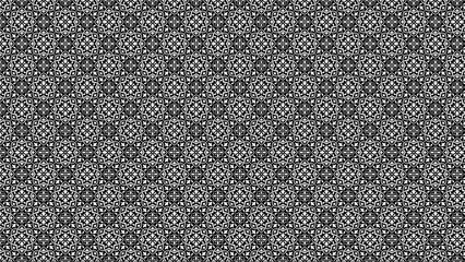A seamless monochrome pattern with complex floral and geometric shapes in black and white tones