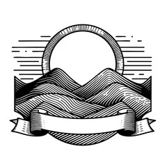 Majestic Mountain Landscape: Vintage Line Art Design