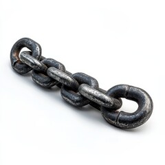 Obraz premium A close-up of a short, heavy-duty metal chain with thick, interconnected links on a white background.