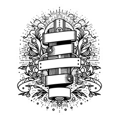 Skateboard Graphic Design: Vintage Black Ink Illustration