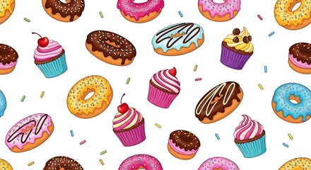 Sweet Treats Delicious Donut and Cupcake Seamless Pattern