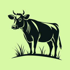  Farm Cow in Grass Silhouette Art & Illustration