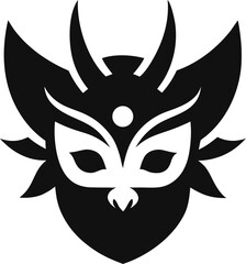 Carnival mask icon black silhouette isolated on white background. Mask with feathers pictogram. Vector illustration