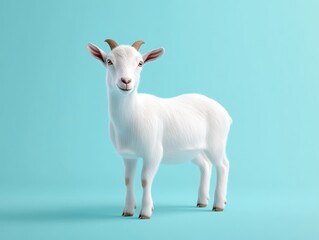 Fototapeta premium White goat against mint backdrop