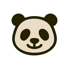 Cartoon Panda Face Icon with Black Patches and Rounded Ears, A minimal beige and black vector illustration of a panda head with round ears and gentle eyes—perfect for kids’ themes, wildlife branding, 