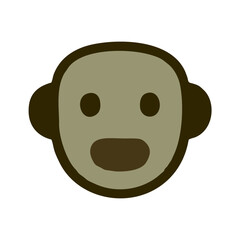 Cartoon Monkey Face Icon with Round Ears and Friendly Smile, A simplified light brown cartoon monkey head with rounded ears, cute snout, and cheerful expression—perfect for jungle-themed branding and 