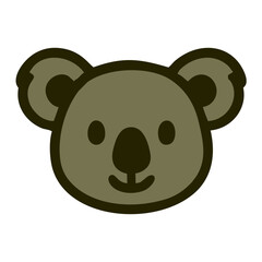 Cartoon Koala Face Icon with Rounded Ears and Gentle Expression, A cute vector illustration of a koala face with soft round features, big fluffy ears, and a sweet smile—perfect for children’s themes, 
