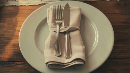 Neutral-toned napkin placed neatly next to the dinner plate in casual setting