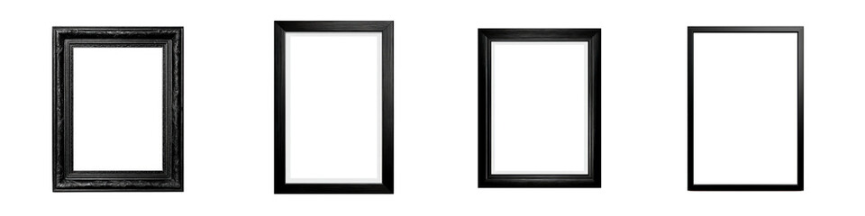 Set of White Photo Frames Isolated for Wall Mockups on transparent background